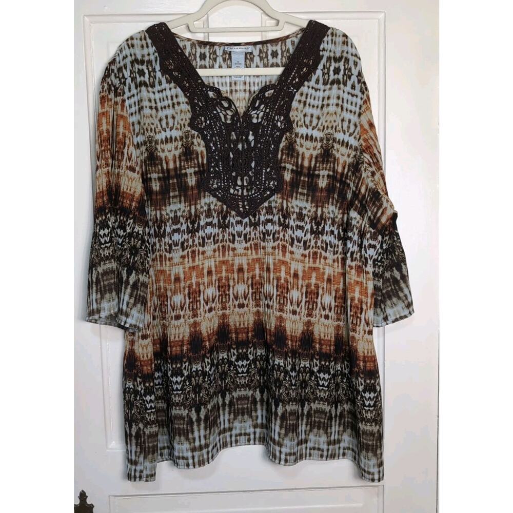 Catherines Tunic Top Cheetah Embroidered Beach Resort Women's 1X 18/20(1060)